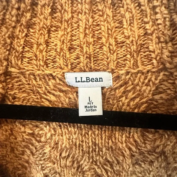 L.L. Bean Cable Knit Cardigan | Wool-Blend | L Petite | Golden Brown - Picture 2 of 5